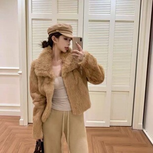 2025秋冬新款老钱风真兔毛皮草短款高级毛毛外套女奶姐皮毛一体