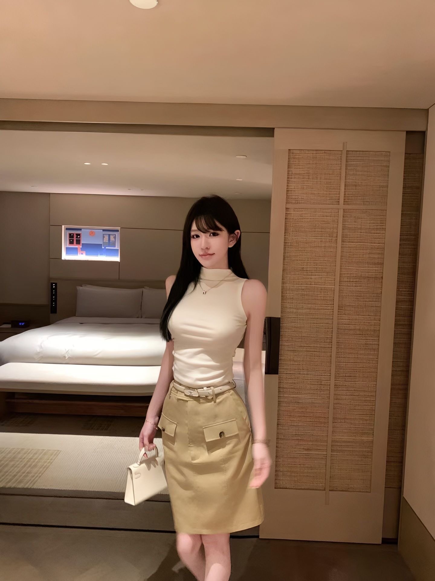 纯色辣妹半高领无袖背心女夏季2026修身绝美上衣甜辣+半身裙套装