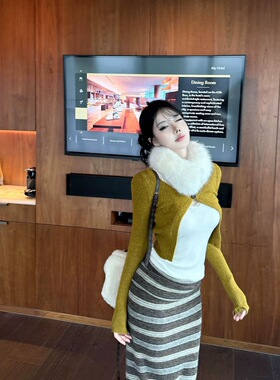 LaaReeToo   羊毛一粒扣针织开衫外套女秋冬复古修身长袖罩衫上衣