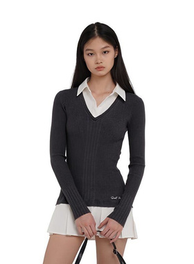 SweetChilling 毛织衬衫拼接百褶连衣裙假两件现货秒发