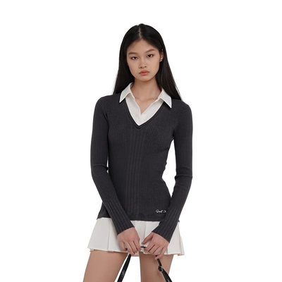 SweetChilling 毛织衬衫拼接百褶连衣裙假两件（瑕疵品）可许愿