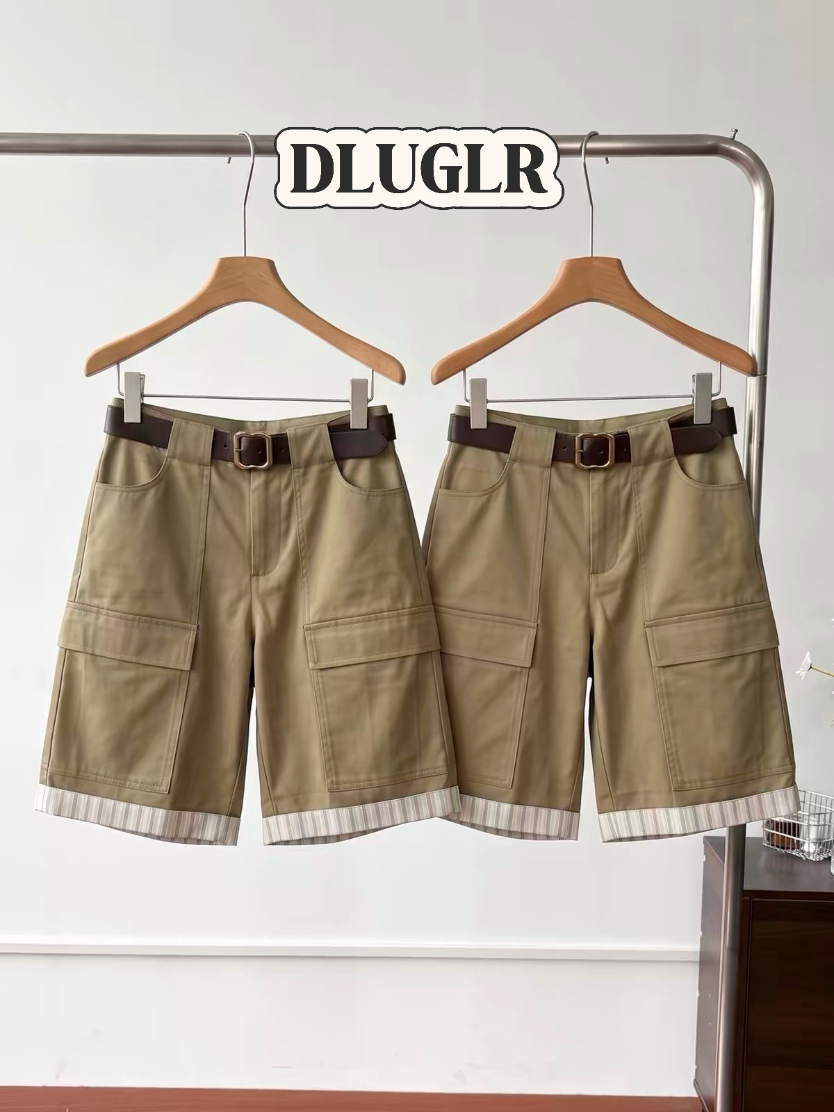 Wuuus ：s系列jojo私服雅痞自带腰带条纹拼接工装裤