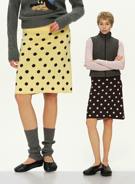 ReAinNes*波点毛织半身裙手工提花半裙女针织裙秋冬基础百搭显瘦