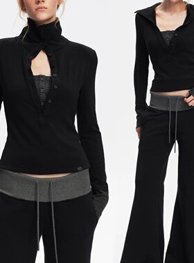 【假两件】立领修身显瘦气质职场亨利领针织上衣外穿打底衫女