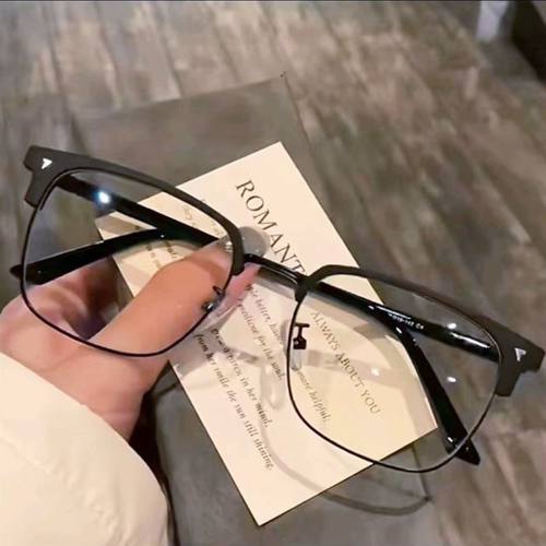磨砂黑色半框眼镜斯文男款可配度