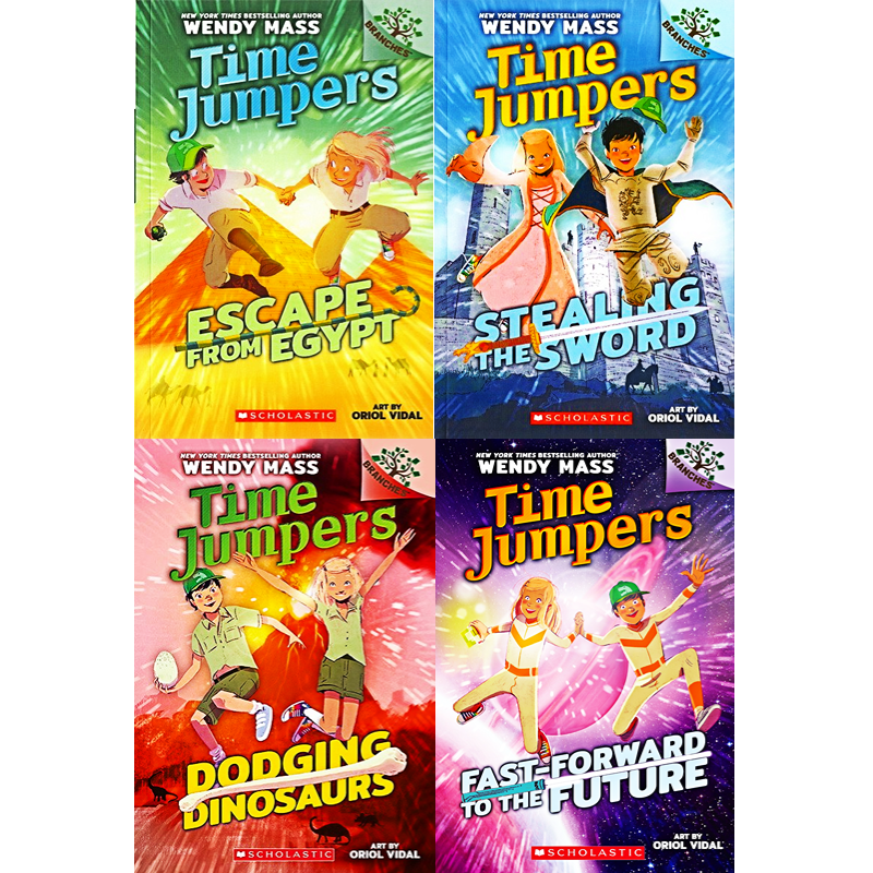 【送音频 穿越版趣味桥梁书】时间旅行者4册Time Jumpers 英文原版学乐大树系列桥梁章节书儿童英语课外阅读方块兔驯龙大师