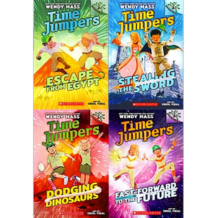 【#4上新 送音频 穿越版趣味桥梁书】时间旅行者4册Time Jumpers 英文原版学乐大树系列桥梁章节书儿童英语课外阅读方块兔驯龙大师