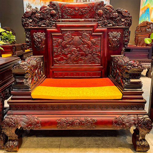 仿古实木沙发组合客厅明清古典家用檀木榫卯雕花中式仿红木大别墅