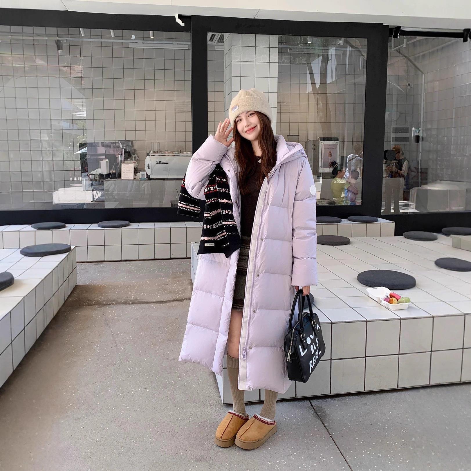 CV凸乆鸟长款羽绒服白鸭绒小个子连帽加厚泡芙冬装外套官方旗舰店