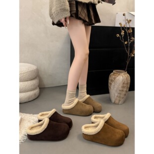 【苏茵茵】羊卷毛小土豆~6cm厚底保暖加绒毛毛包头勃肯拖鞋女半拖