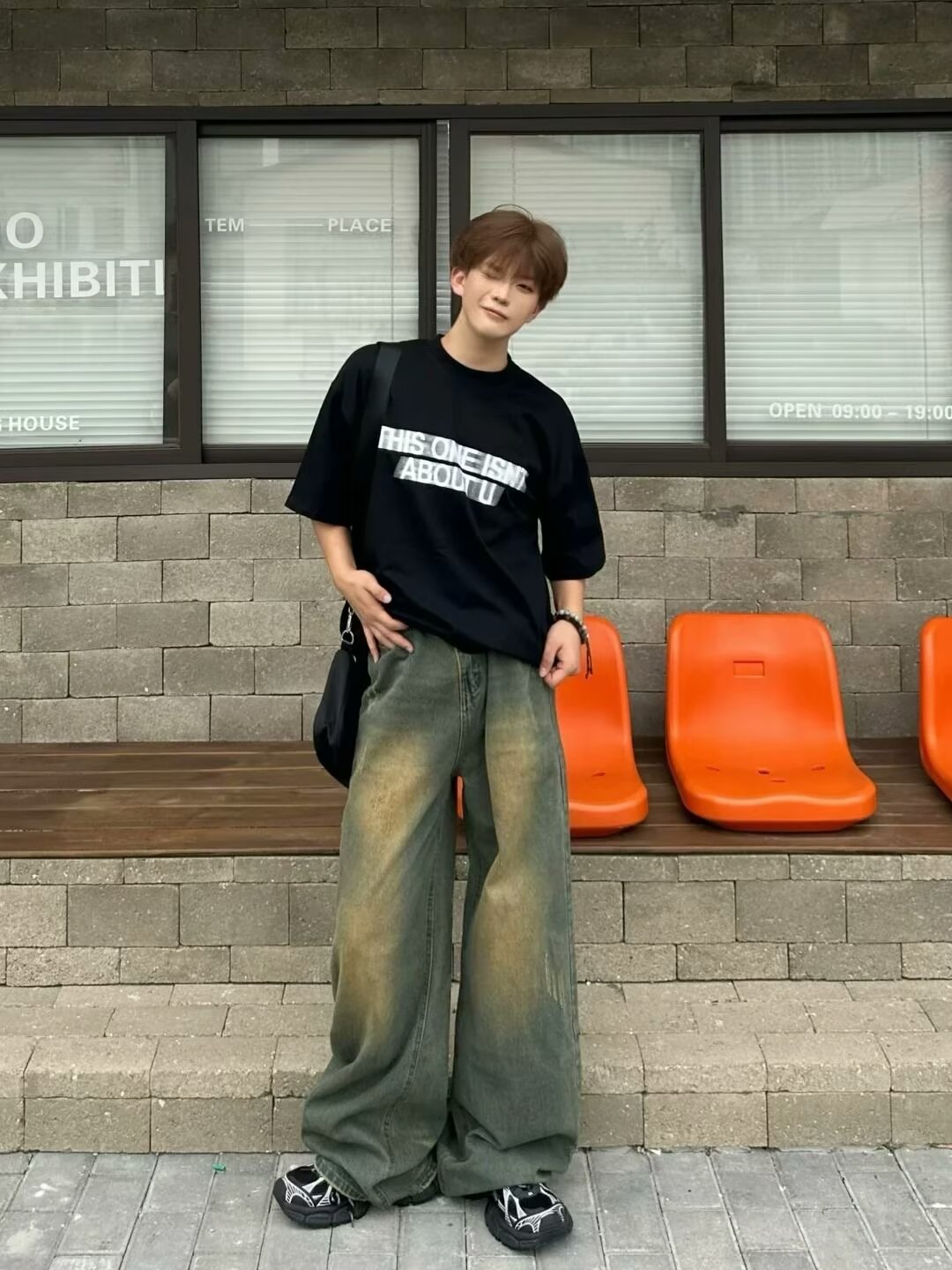 直筒微弹耐磨青少年日常潮水洗美式复古做旧黄泥阔腿牛仔裤男薄款