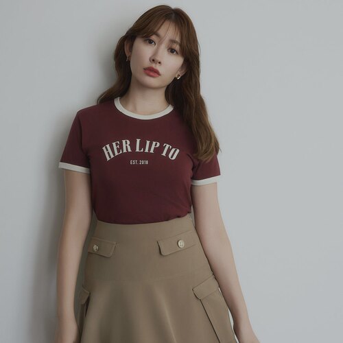 【超级立减】Her lip to 都市感基础款撞色T恤