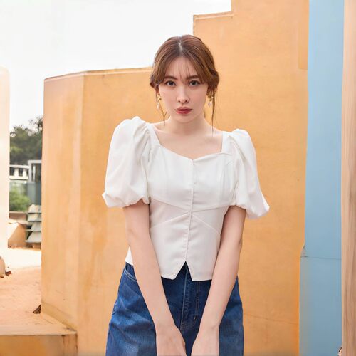 Her lip to 爱心领泡泡袖上衣 甜美百搭日系学院风春夏