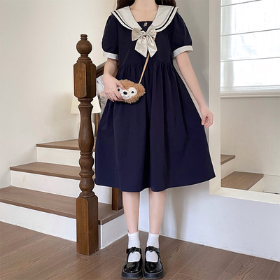 初中高中学生连衣裙青少年2025夏季新款少女学院风蝴蝶结领口长裙