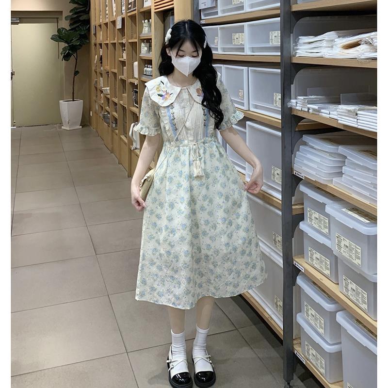 娃娃领甜美碎花连衣裙大童少女2025夏季新款初中高中学生显瘦裙子