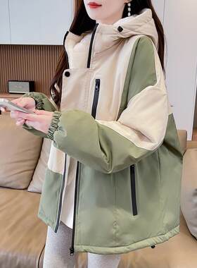 春季工装冲锋衣棉服女春秋冬季加绒加厚风衣2025新款初中学生外套