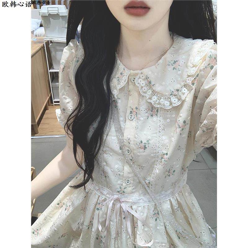 法式初恋刺绣碎花连衣裙女