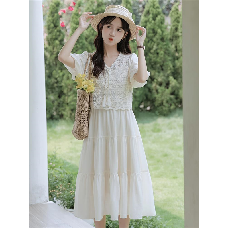 学院风连衣裙初中高中学生2025夏季新款休闲少女荷叶边甜美两件套