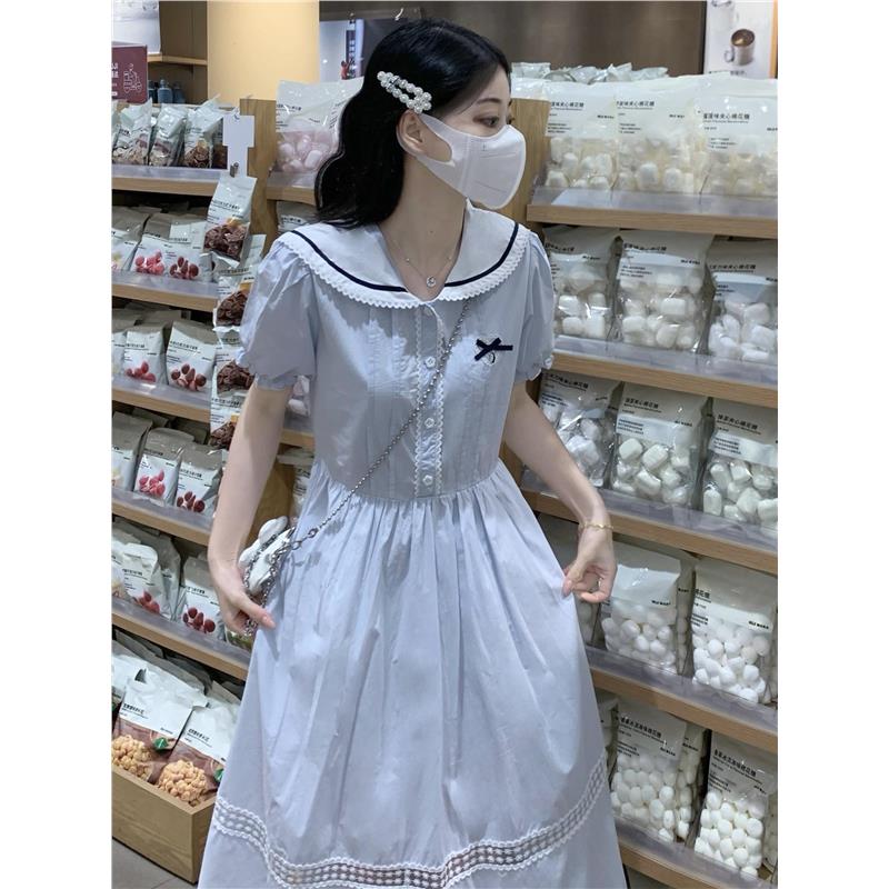 学院风甜美可爱连衣裙少女夏装2025新款初高中学生花边娃娃领长裙