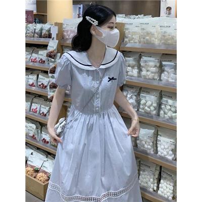 学院风甜美可爱连衣裙少女夏装2025新款初高中学生花边娃娃领长裙