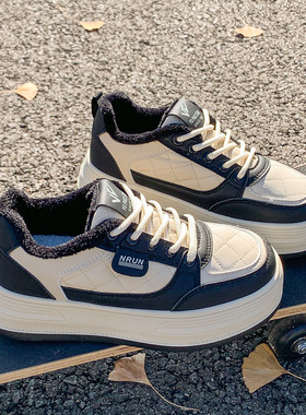 高帮加绒小白鞋女款2025新款冬季加厚外穿厚底增高通勤百搭二棉鞋