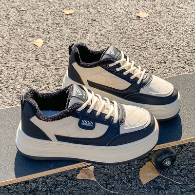 高低帮加绒加厚保暖小白鞋