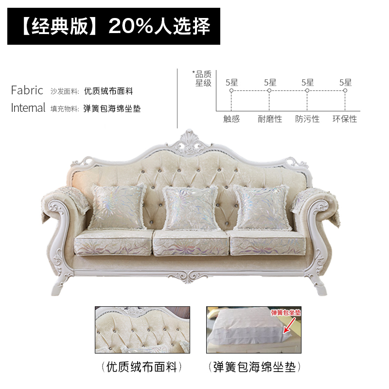 欧式布艺沙发客厅组合大小u户型可拆洗三人位美式实木奶油风沙发
