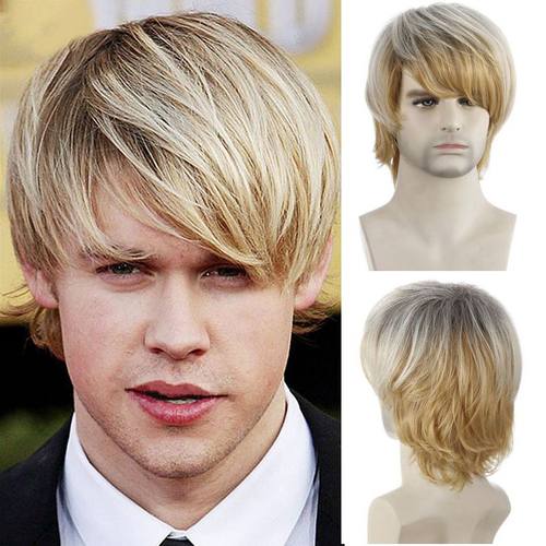 欧美金发王子假发舞台演出表演外国男人cos假毛斜刘海全头套 wig