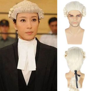 香港律师假发 宫廷钢琴家表演cos假毛 法官律师金色短卷发全头套