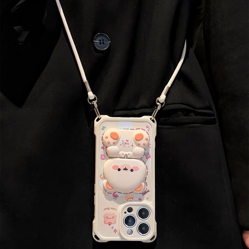 适用苹果华为四角挂绳手机保护壳