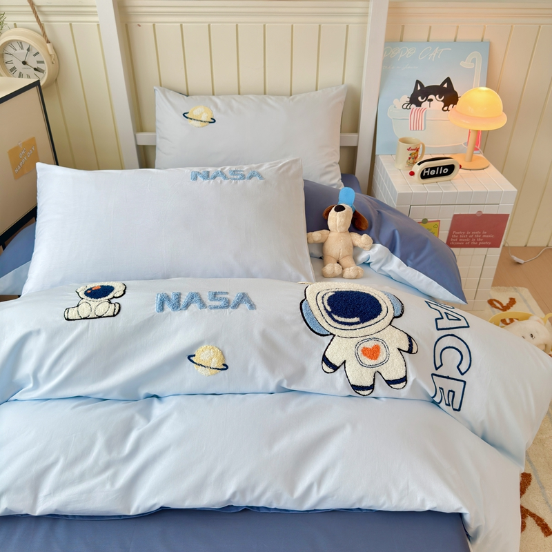 2025学生宿舍全棉纯棉毛巾绣三件套奶油小清新刺绣四件套床上用品