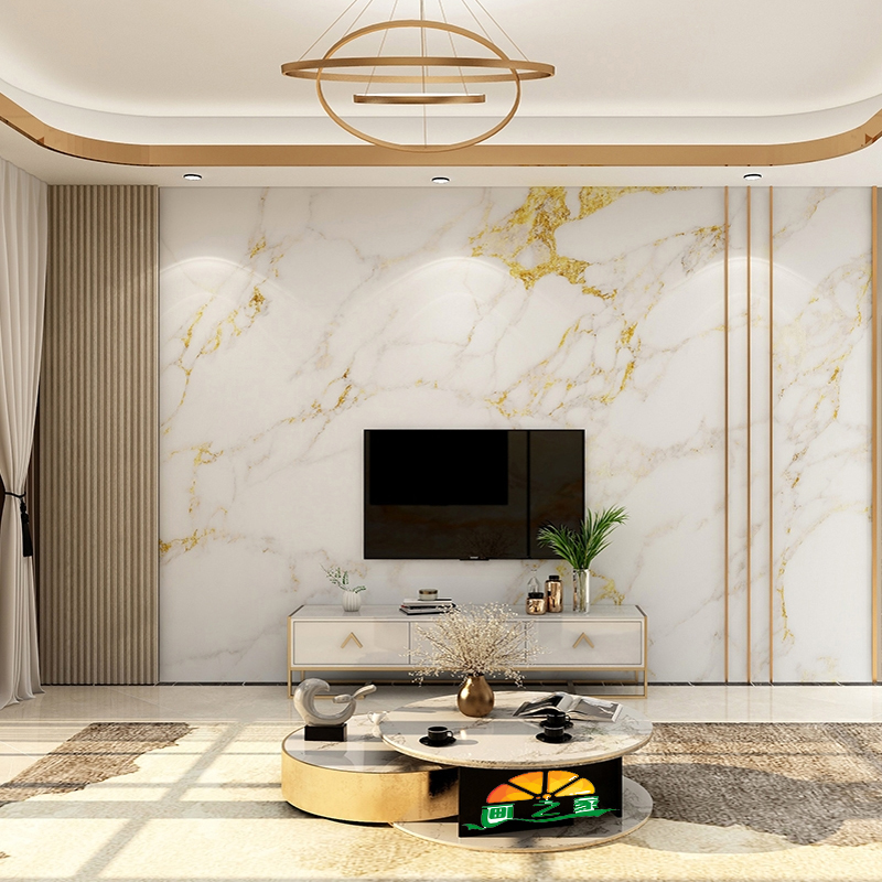 3d简约大理石电视背景墙布轻奢格栅线条客厅沙发壁画酒店会所壁布
