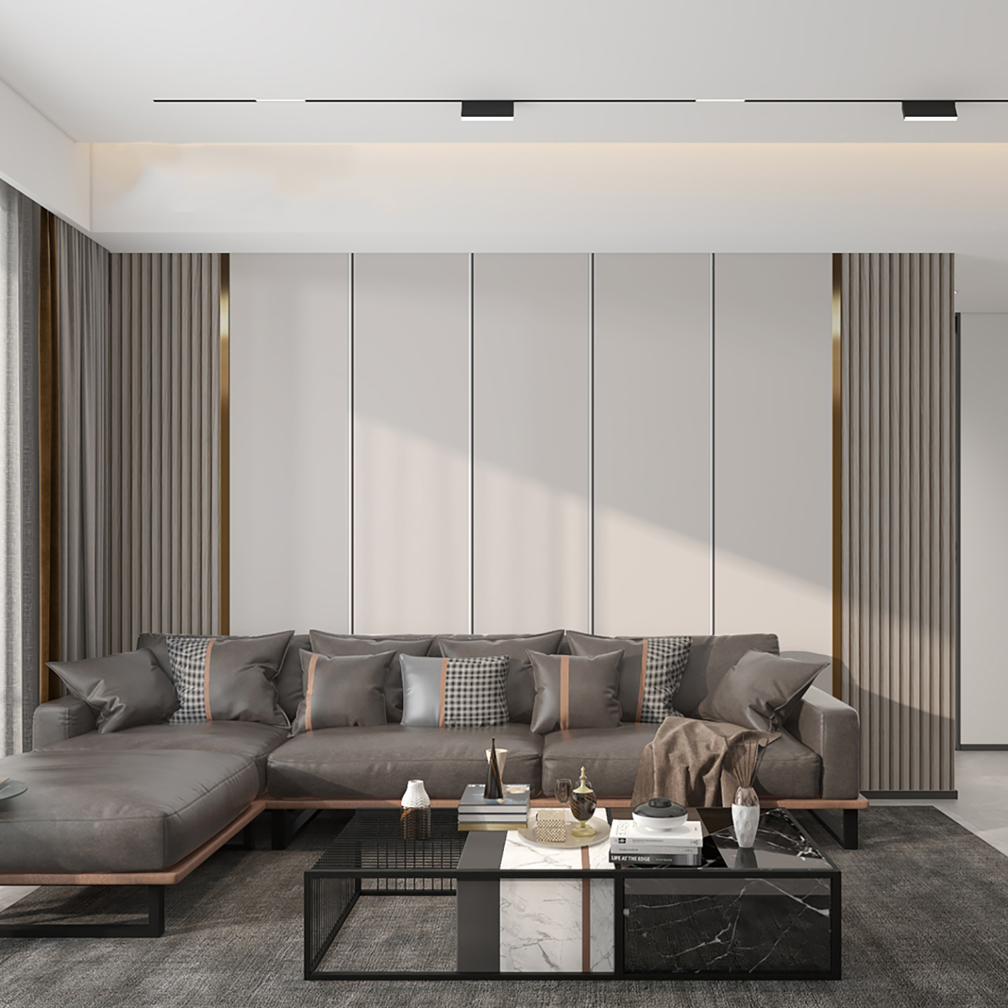 客厅沙发所壁布8d简约大理石电视背景墙布轻奢格栅线条电视背景墙