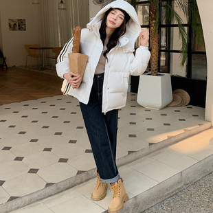 谷纪羽绒服女短款2024宽松加厚条纹面包服小个子冬外套官方旗舰店