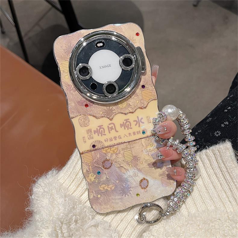 闪粉镜头膜支架适用华为mate70pro+手机壳高级感mate60pro带手链挂绳MT50/40Pro全包防摔男女保护套ins风外壳