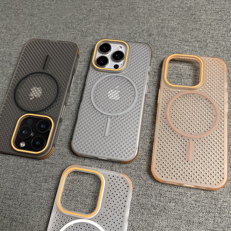 超薄散热网孔适用iPhone16Pro手机壳透气苹果15promax细磁吸无线充电14pm轻薄磨砂ip13男女全包防摔12保护套