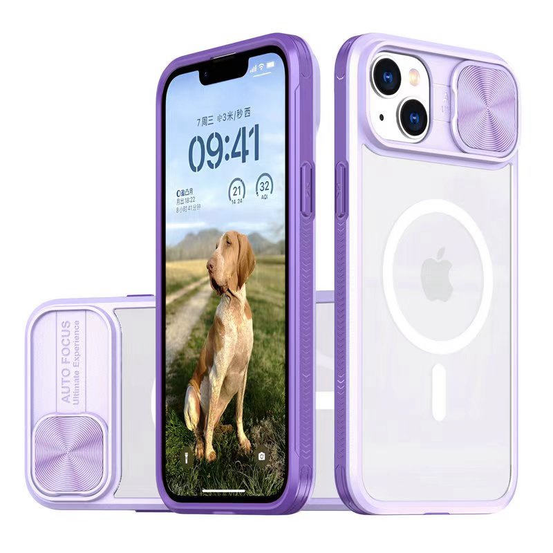 新款磁吸带摄像头保护适用苹果15plus手机壳滑盖镜头iPhone14推拉窗13Promax透明亚克力12全包防摔16户外高级