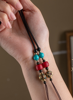 天珠挂绳横穿手工编织锁骨项链绳男女藏式蜜蜡松石配饰挂件专用绳