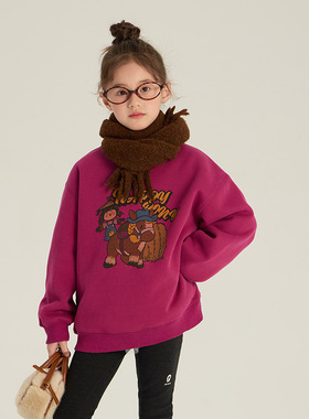 Yumi妈儿童冬新年款男女童百搭加绒保暖字母多色卡通卫衣 25M075