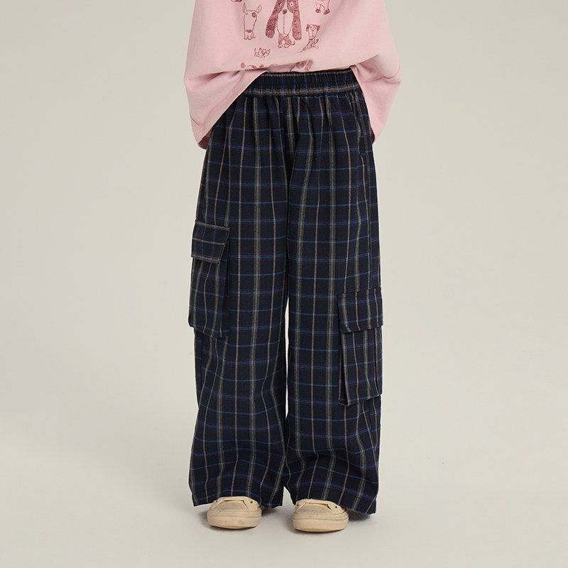 儿童格纹工装直筒裤休闲百搭裤子