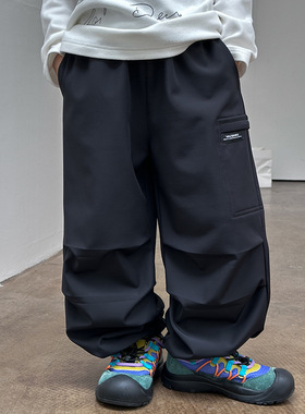 清仓女童冬季可收口两穿长裤儿童加绒宽松字母褶皱工装裤25H157