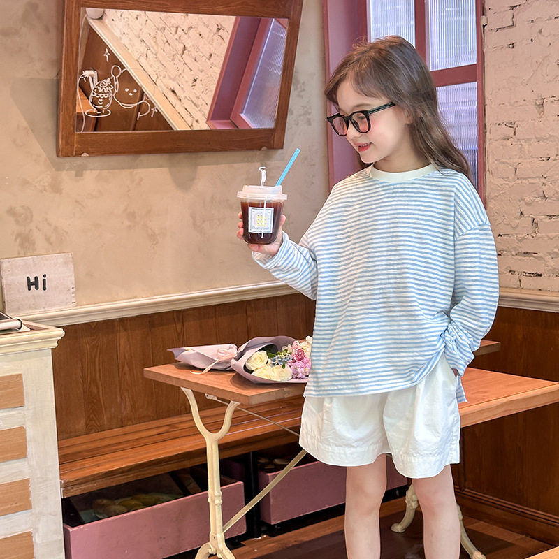 Yumi妈 24V127  童夏日轻薄长袖T恤潮儿童韩版洋气宽松条纹防晒衣