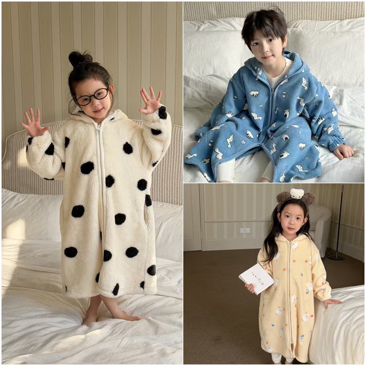 Yumi妈儿童卡通保暖圆点睡衣女童雪粒珊瑚绒连帽睡袍家居服25H015,童装/婴儿装/亲子装,普通外套,淘宝优惠券,粉丝福利购,淘宝优惠卷