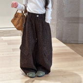 Yumi妈女童冬季 25H151 裤 休闲豹纹加绒版 儿童休闲宽松百搭豹纹工装