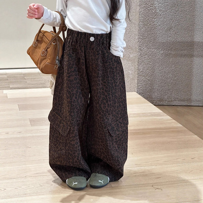 Yumi妈女童冬季休闲豹纹工装裤