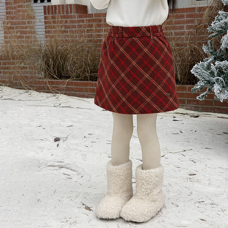 Yumi妈2026女童冬季拜年洋气时髦A子洋气红色格纹毛呢短裙25M064,童装/婴儿装/亲子装,半身裙,淘宝优惠券,粉丝福利购,淘宝优惠卷