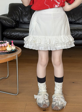 女童夏季双层花边包臀短裙