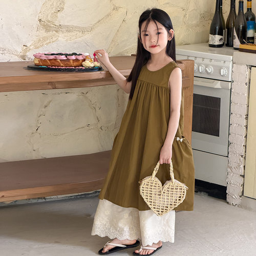 女童夏季无袖长款背心连衣裙