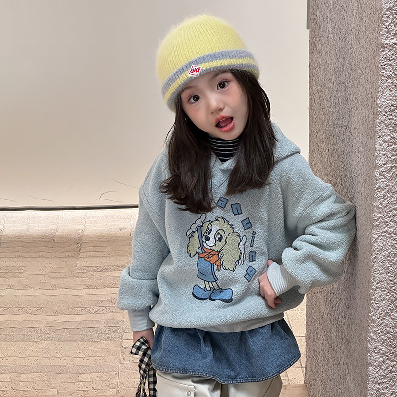冬季新款女童卡通可爱毛绒卫衣