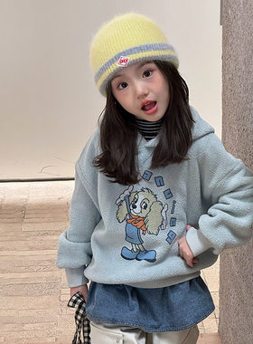 冬季新款女童卡通可爱毛绒卫衣